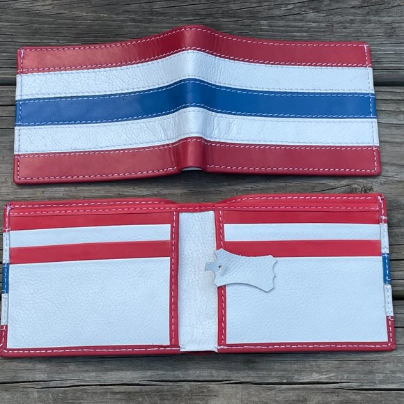 Multicolor Men Wallet US Flag Bifold Cardholder Handmade Genuine Leather Men Pur - Picture 7 of 12